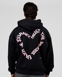 Man wearing Unisex Love The Process Oversize Hoodie - Black-Marshmallow | Model:Adam | Size:L