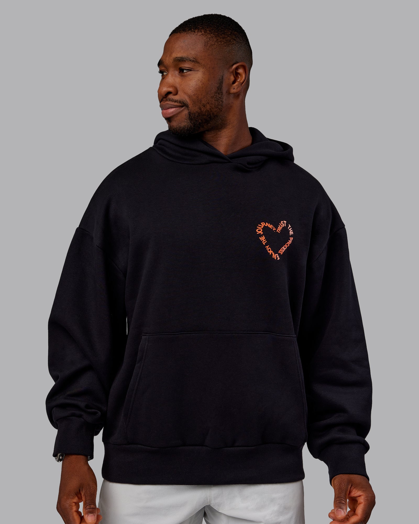 Unisex Love The Process Oversize Hoodie - Black-Ultra Orange