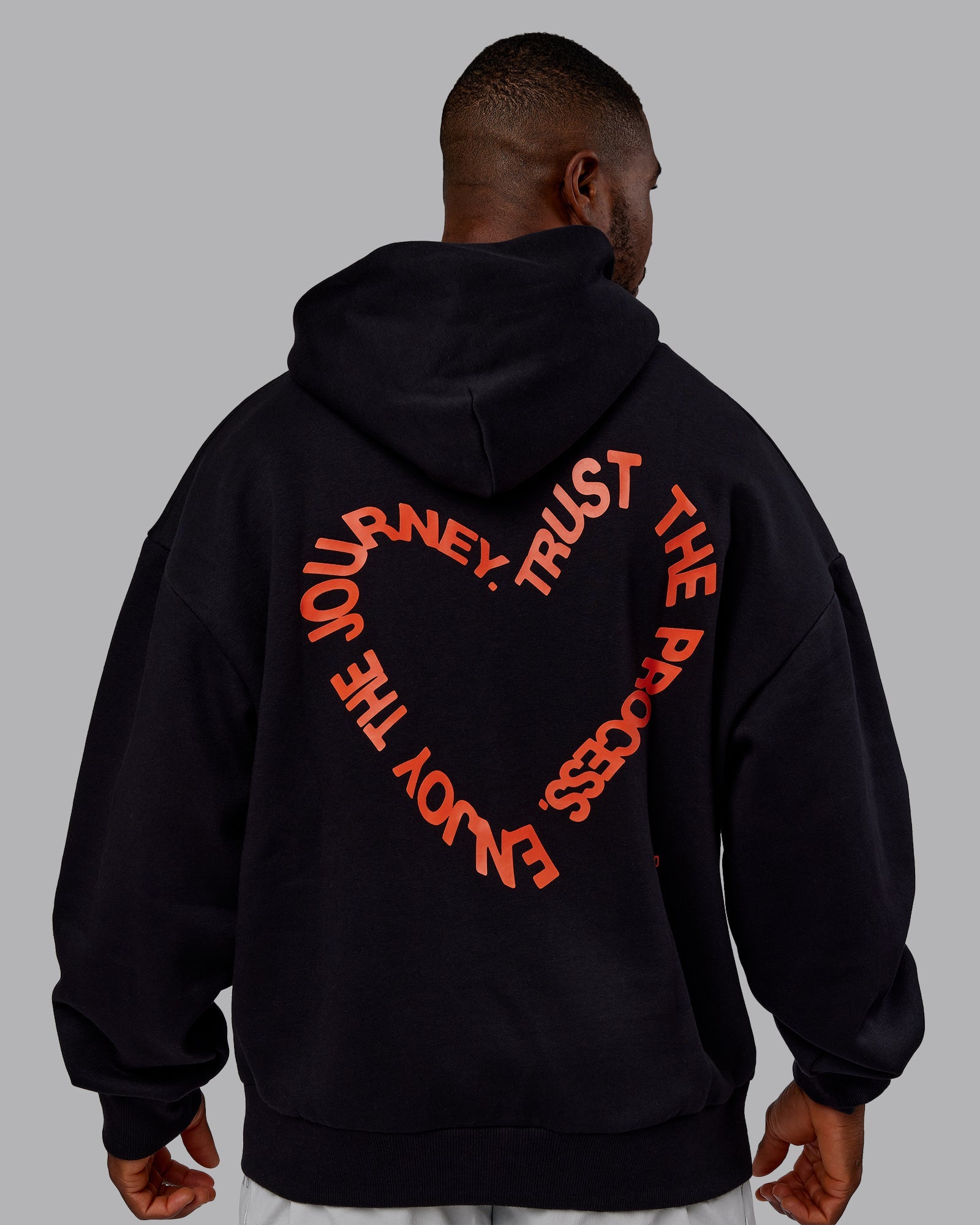 Unisex Love The Process Oversize Hoodie - Black-Ultra Orange
