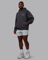 Man wearing Unisex Love The Process Oversize Hoodie - Dark Storm-Violet Ray | Model:Sam | Size:L