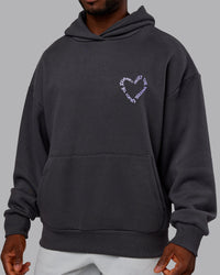 Man wearing Unisex Love The Process Oversize Hoodie - Dark Storm-Violet Ray | Model:Sam | Size:L