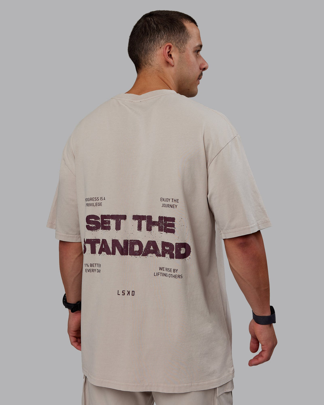 Man wearing Set The Standard Washed FLXCotton Oversized Tee - Shale Beige | Size:L