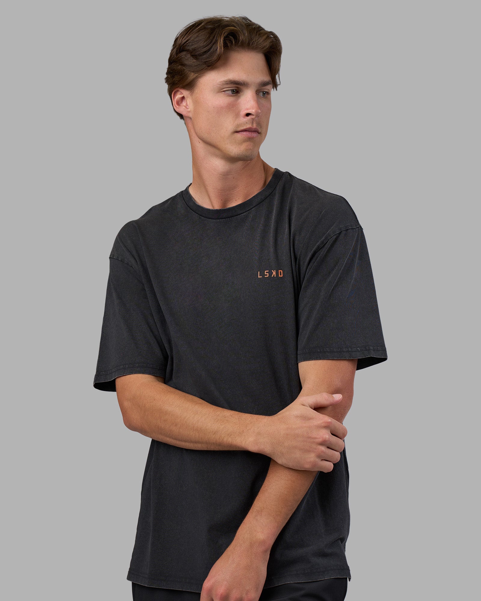 Strike Through FLXCotton Tee Oversize - Black Washed-Cantaloupe