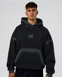 Man wearing Urban Blur Unisex Oversized Hoodie - Black-Dark Storm | Model:Jackson | Size:L