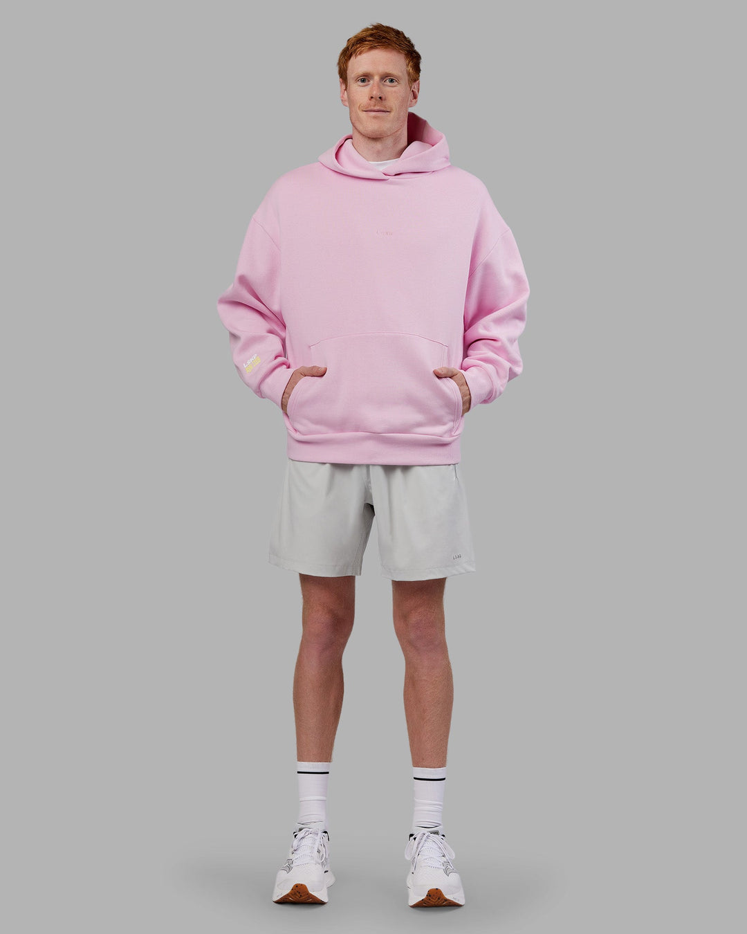 Man wearing Your Race Oversized Hoodie - Marshmallow | Model:Zac | Size:L