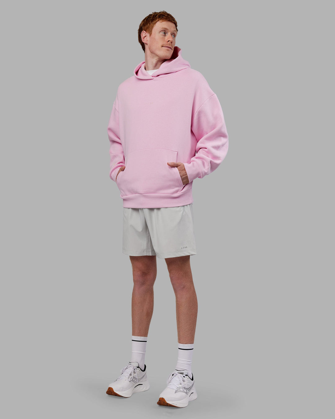 Man wearing Your Race Oversized Hoodie - Marshmallow | Model:Zac | Size:L