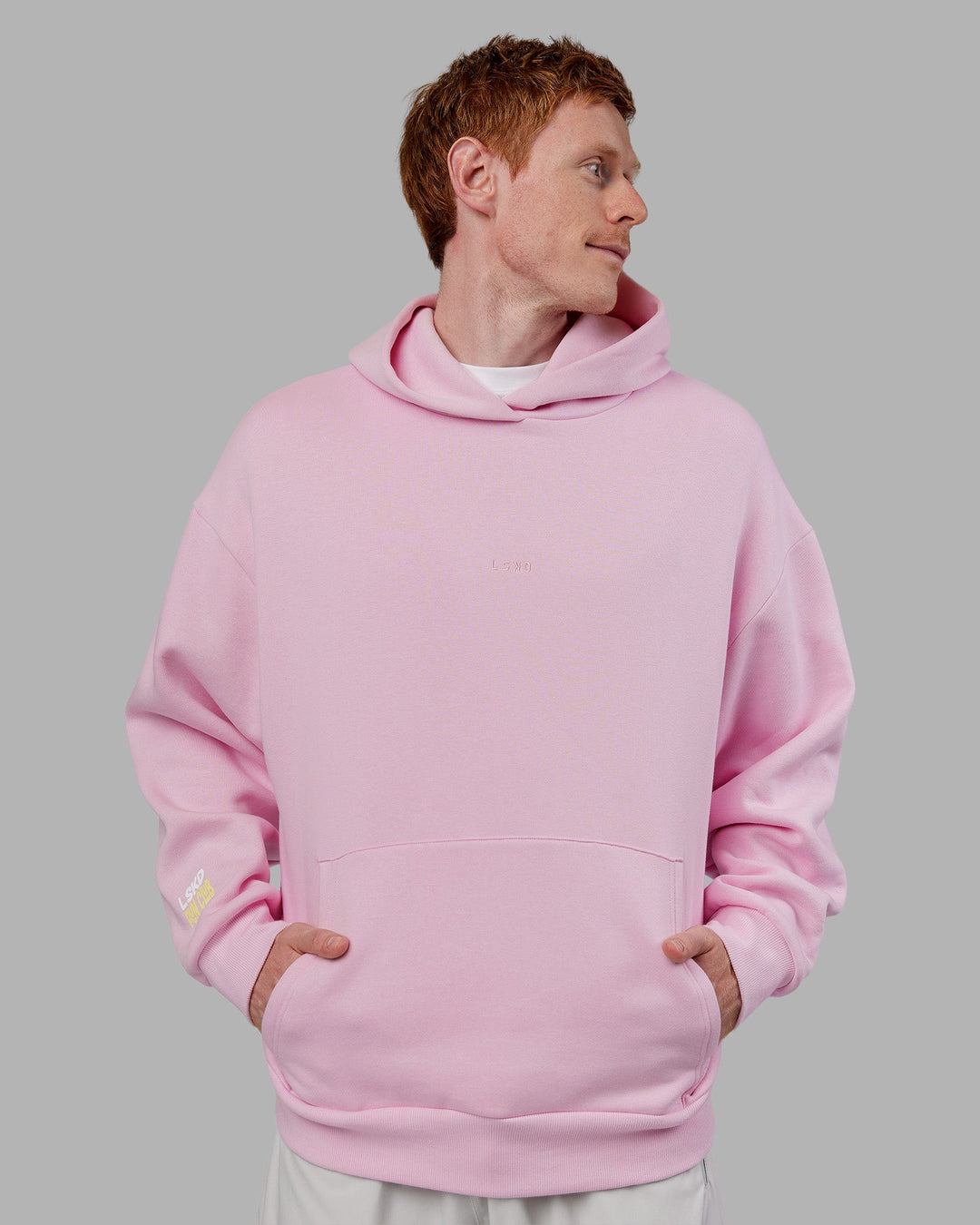 Man wearing Your Race Oversized Hoodie - Marshmallow | Model:Zac | Size:L