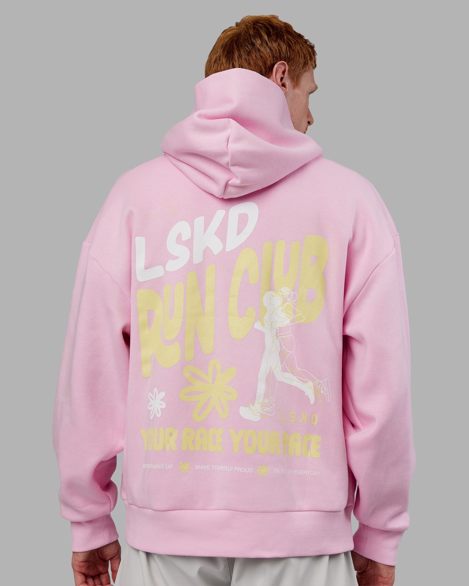 Man wearing Your Race Oversized Hoodie - Marshmallow | Model:Zac | Size:L