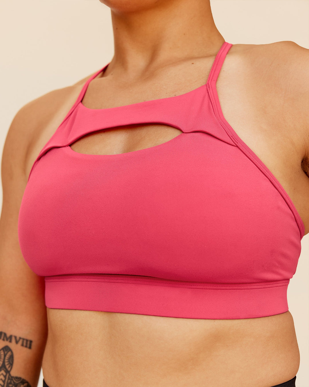 Woman wearing Be Bold Sports Bra - Bright Raspberry | Model:Barbra | Size:M