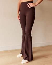 Woman wearing Peaches Elixir High-Rise Flared Pant - Hot Chocolate | Model:Dani | Size:M | Thumbnail Index: 0
