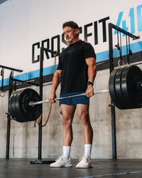 Man wearing Rep 5'' Performance Short - Night Sea | Model: | Size:M