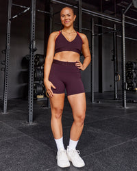 Woman wearing Strive Jacquard Sports Bra - Cherry Lacquer | Model:Tyra | Size:M | Thumbnail Index: 3