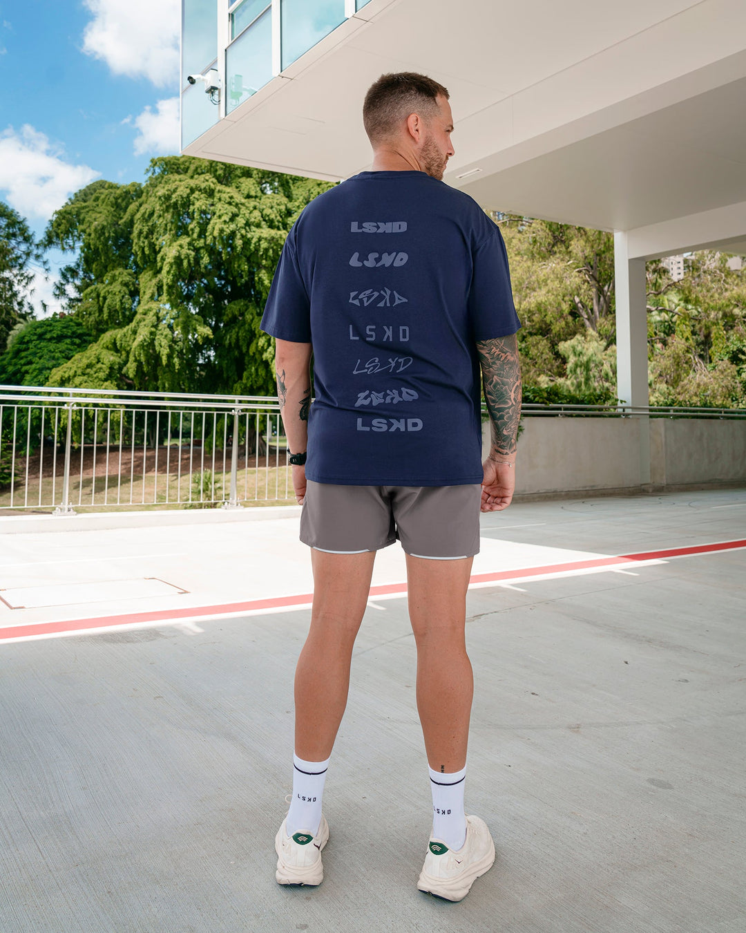 Man wearing Variation FLXCotton Oversized Tee in Future Navy-Light Navy | Size:M