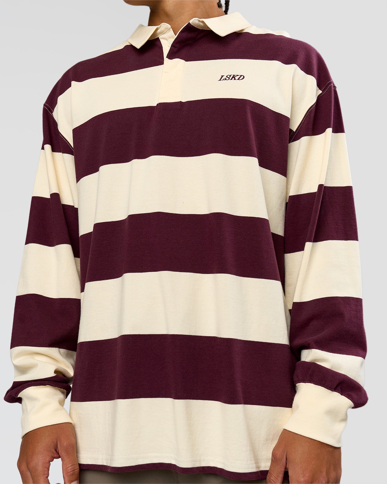 Man wearing Clubhouse Rugby Polo - Off White-Cherry | Model:Malebo | Size:M 