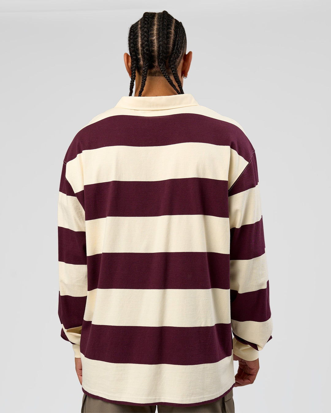 Man wearing Clubhouse Rugby Polo - Off White-Cherry | Model:Malebo | Size:M 