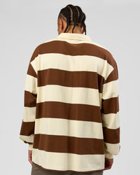 Man wearing Clubhouse Unisex Polo - Off White-Brown | Model:Malebo | Size:M
