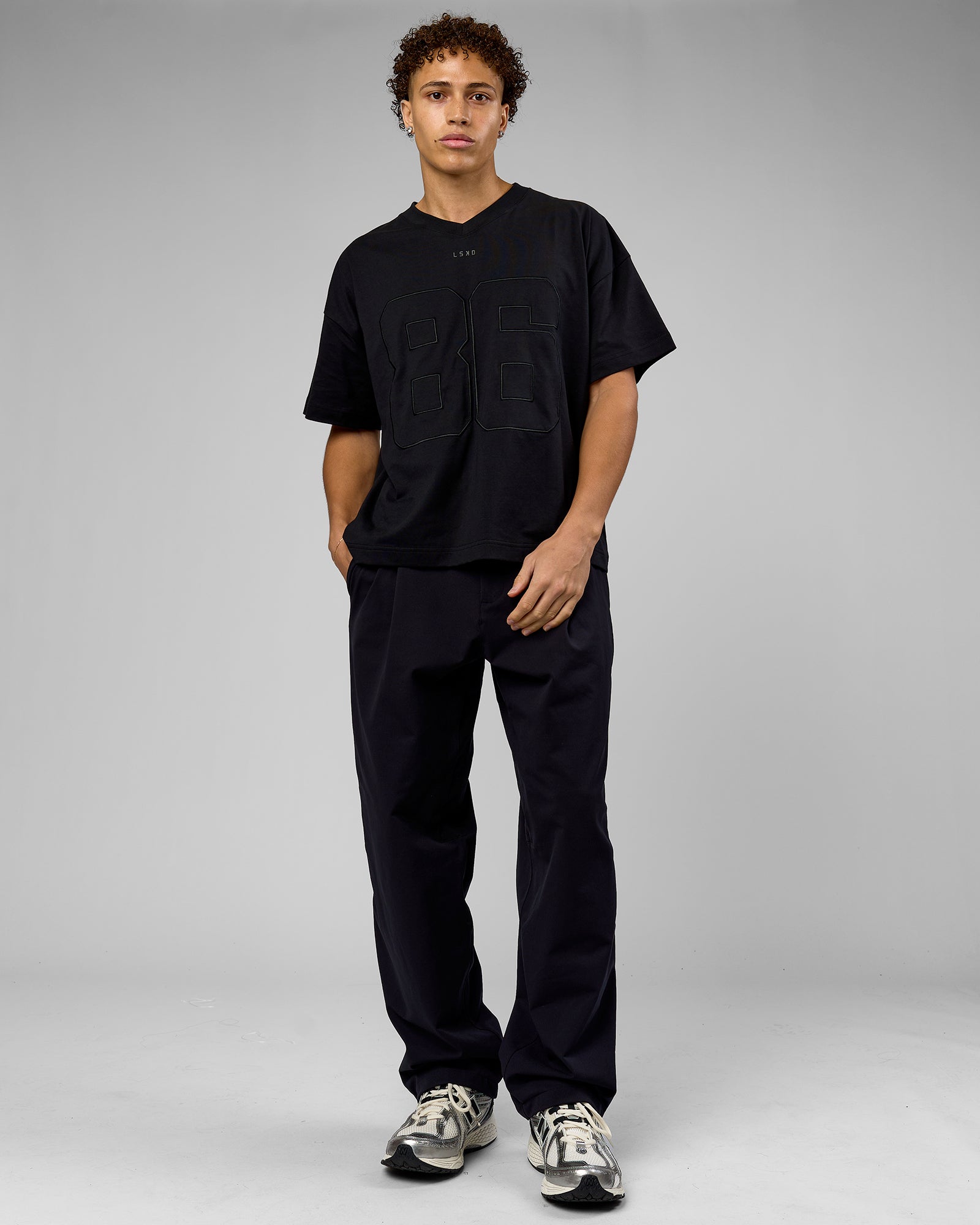86 V-Neck Oversized Tee - Black-Black | LSKD – LSKD US