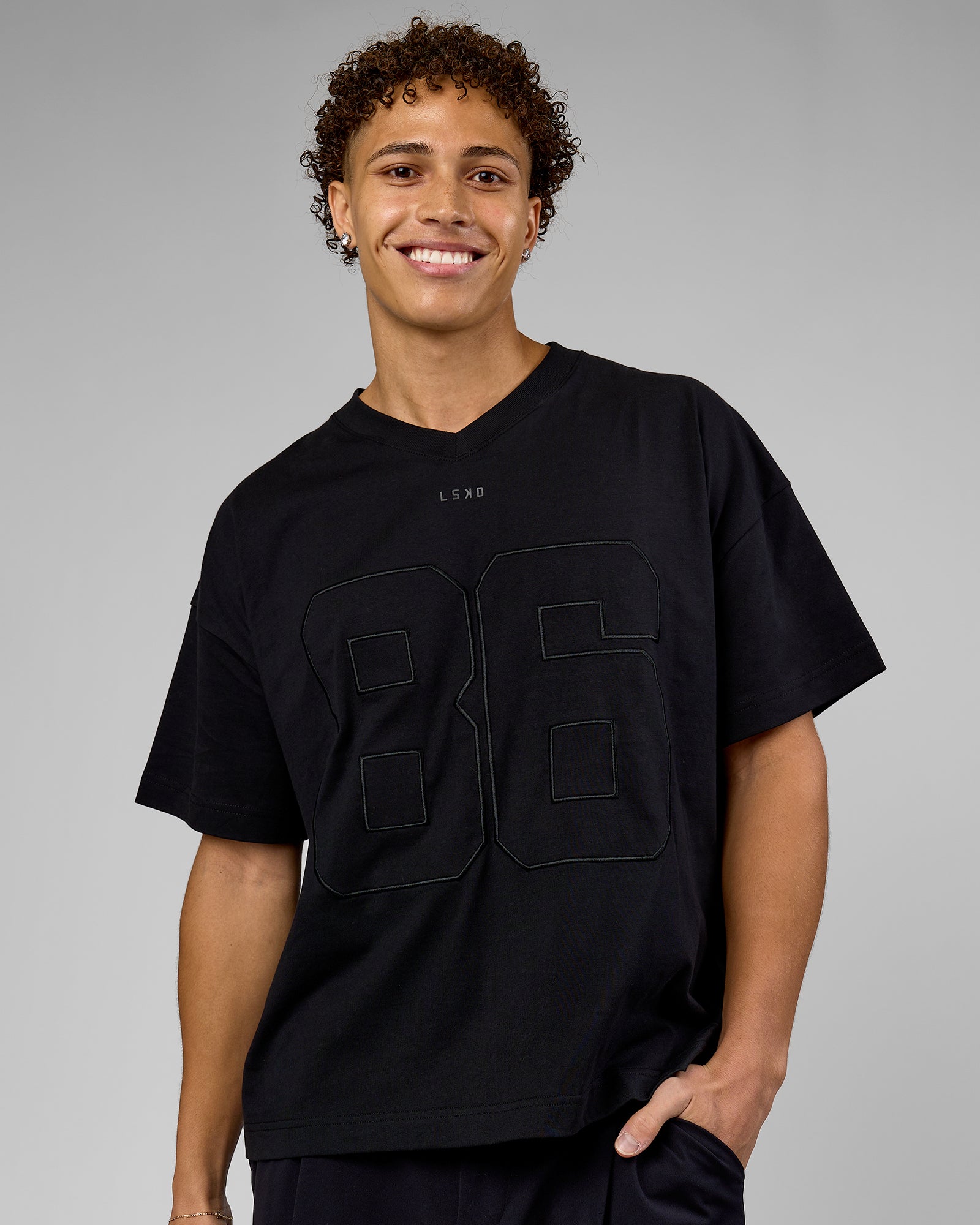 86 V-Neck Oversized Tee - Black-Black | LSKD – LSKD US