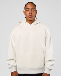 Man wearing Base Oversized Hoodie - Silver Marl | Model:Malebo | Size:M | Thumbnail Index: 0