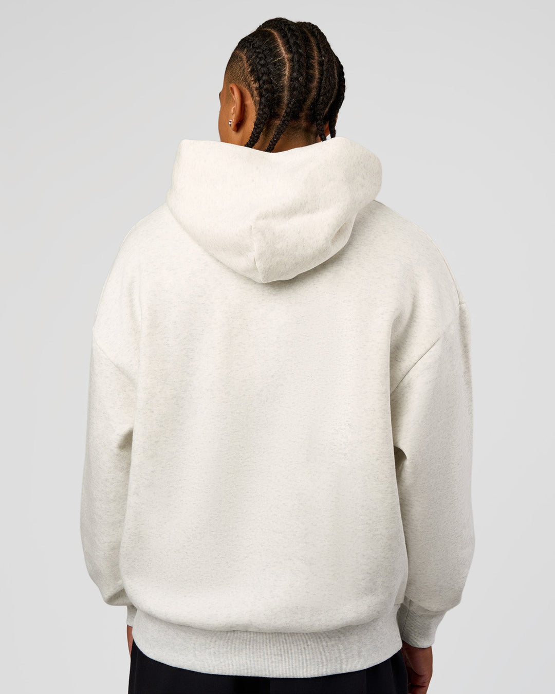 Man wearing Base Oversized Hoodie - Silver Marl | Model:Malebo | Size:M - view 2