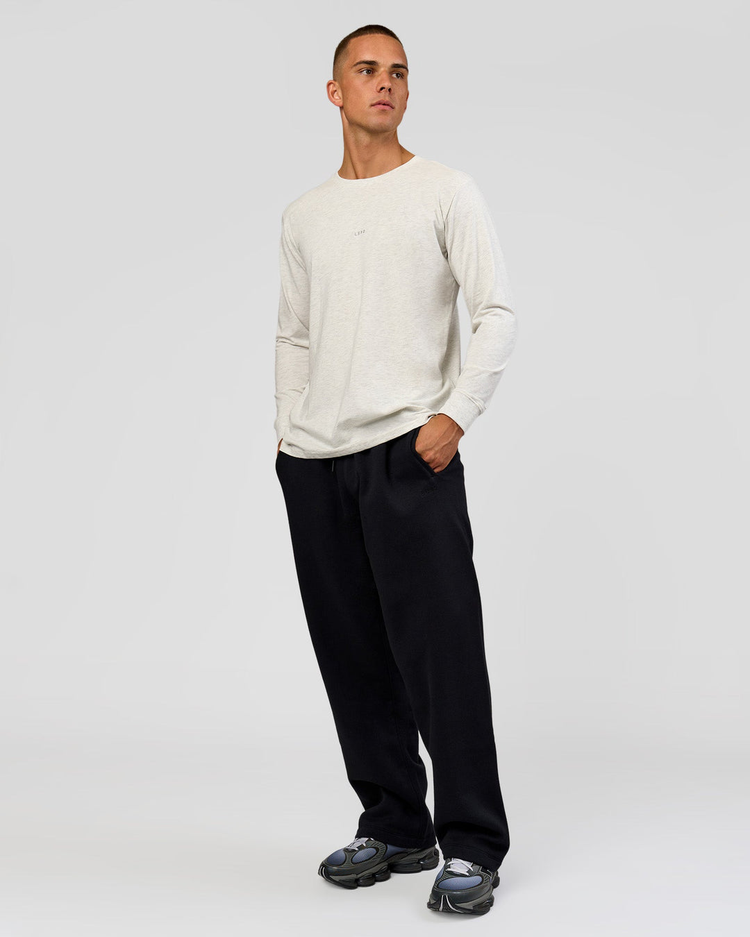 Man wearing Base Wide Leg Track Pant - Black | Model:Albert | Size:M |
 - view 3