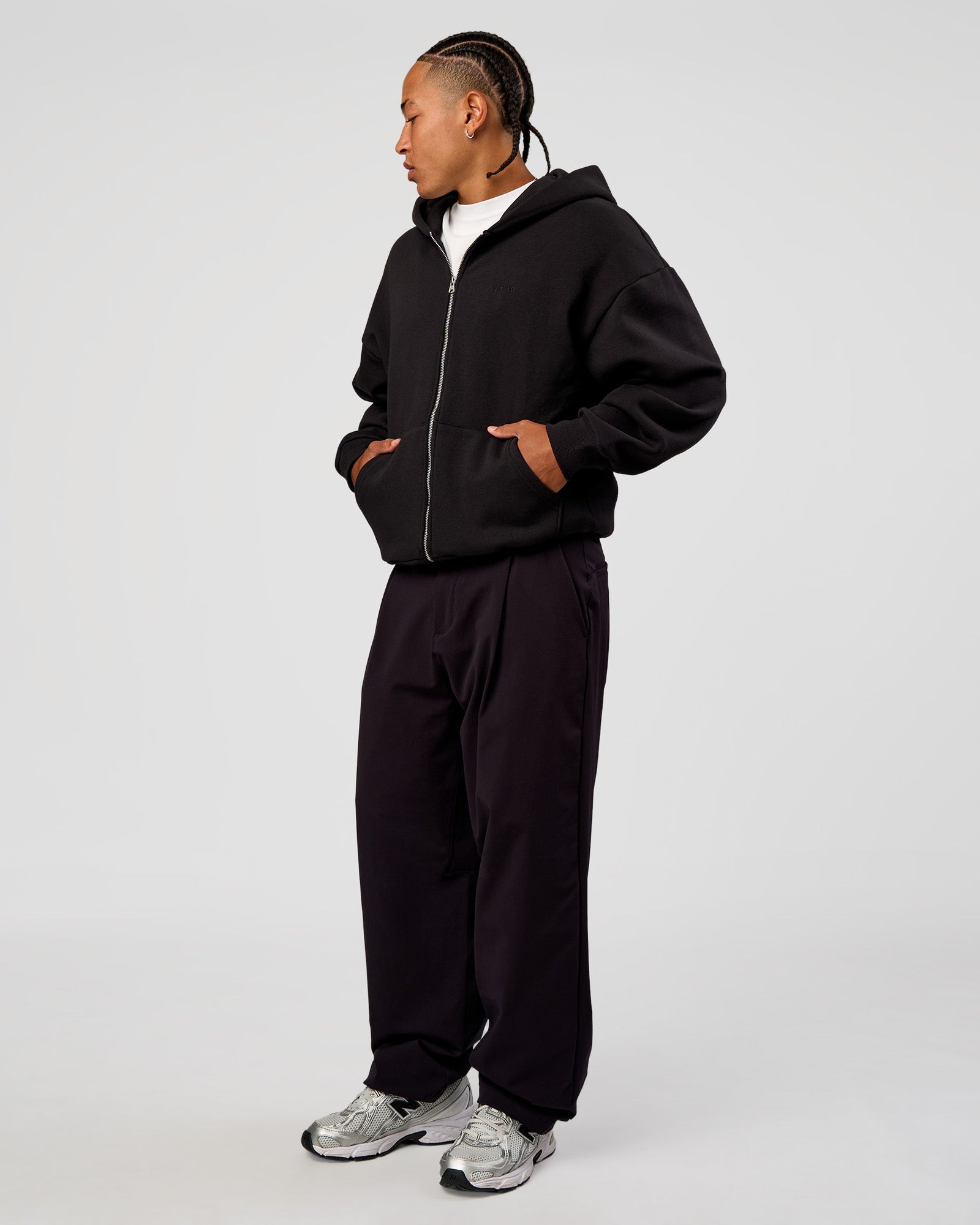 Base Zip Through Oversized Hoodie - Black | LSKD – LSKD US