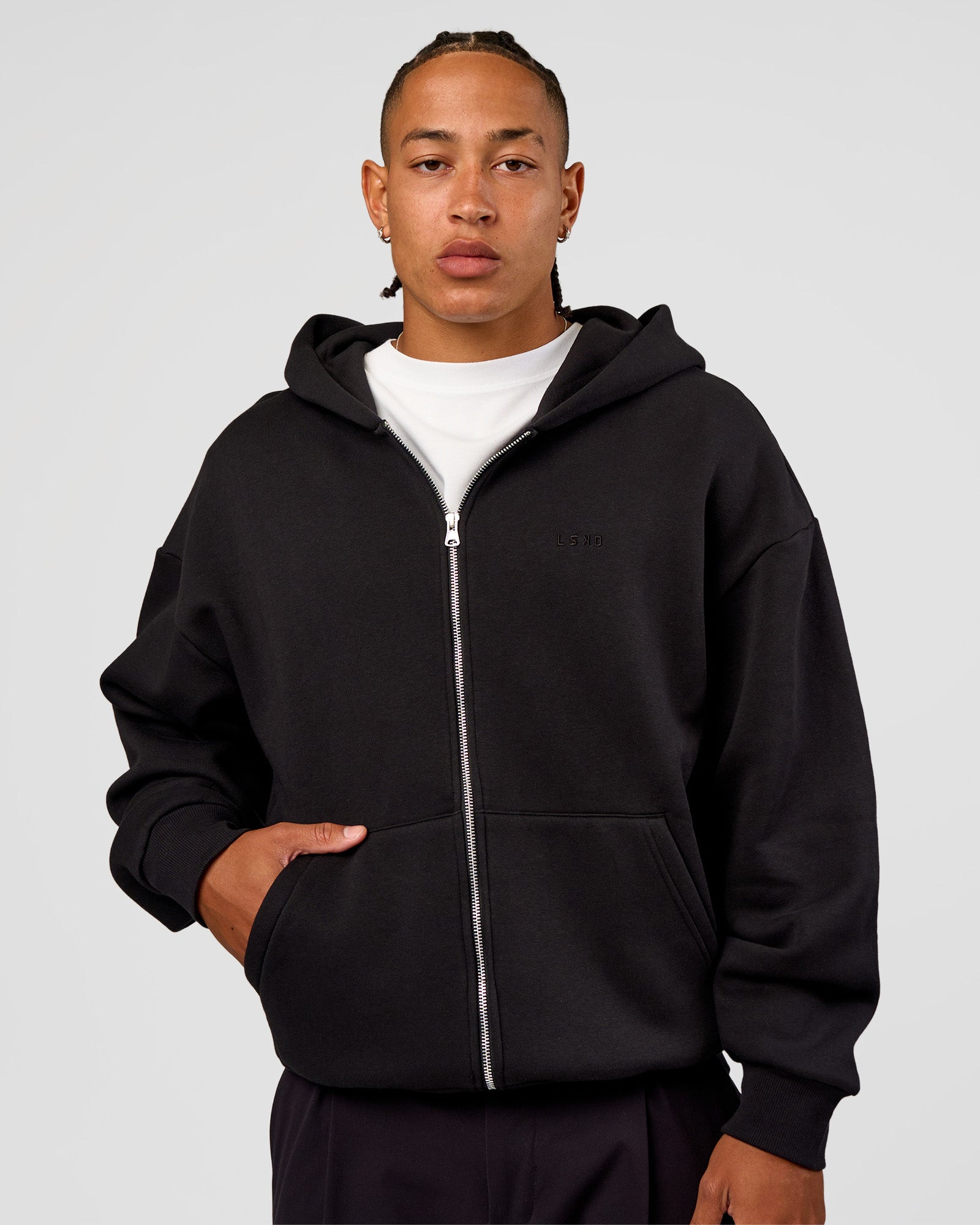Base Zip Through Oversized Hoodie - Black | LSKD – LSKD US