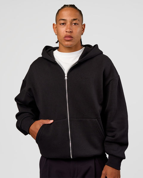 Base Zip Through Oversized Hoodie - Black | LSKD – LSKD US