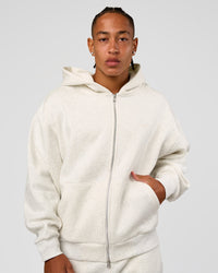Man wearing Base Zip Through Oversized Hoodie - Silver Marl | Model:Malebo | Size:M | Thumbnail Index: 0