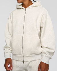 Man wearing Base Zip Through Oversized Hoodie - Silver Marl | Model:Malebo | Size:M | Thumbnail Index: 1