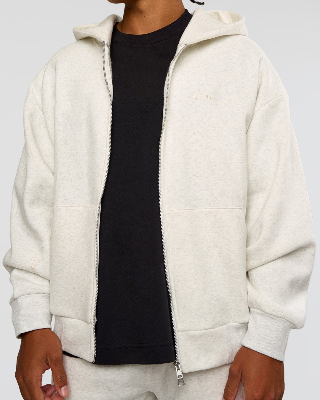 Man wearing Base Zip Through Oversized Hoodie - Silver Marl | Model:Malebo | Size:M - view 6
