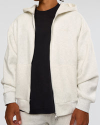 Man wearing Base Zip Through Oversized Hoodie - Silver Marl | Model:Malebo | Size:M | Thumbnail Index: 5