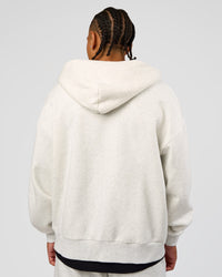 Man wearing Base Zip Through Oversized Hoodie - Silver Marl | Model:Malebo | Size:M | Thumbnail Index: 7