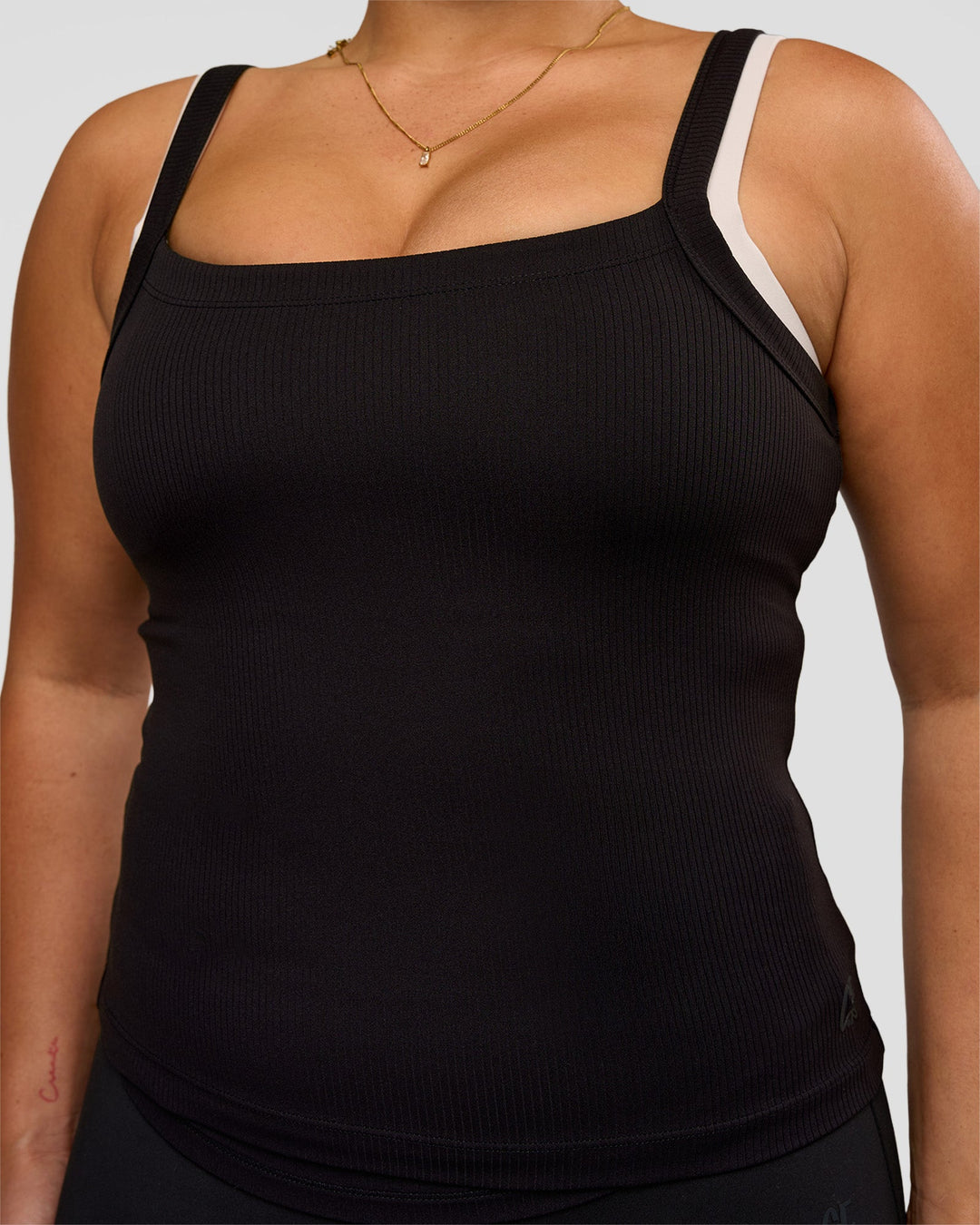 Woman wearing CF Move Through It Rib Tank - Black | Model:Simmy | Size:M