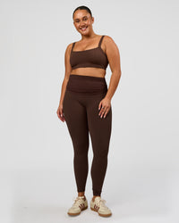 Woman wearing CF Move Through It Sports Bra - Hot Chocolate | Model:Simmy | Size:M