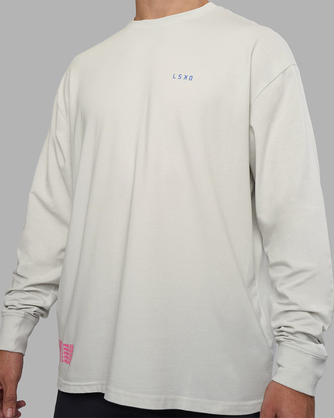 Man wearing Cali FLXCotton Oversized Long Sleeve Tee - Digital Mist Washed | Model:Jaiden | Size:M
