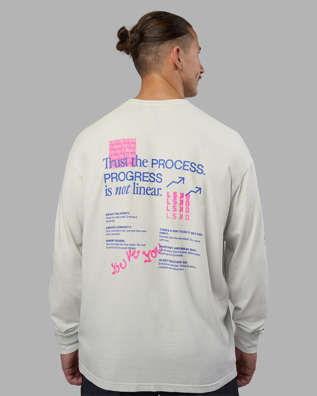 Man wearing Cali FLXCotton Oversized Long Sleeve Tee - Digital Mist Washed | Model:Jaiden | Size:M