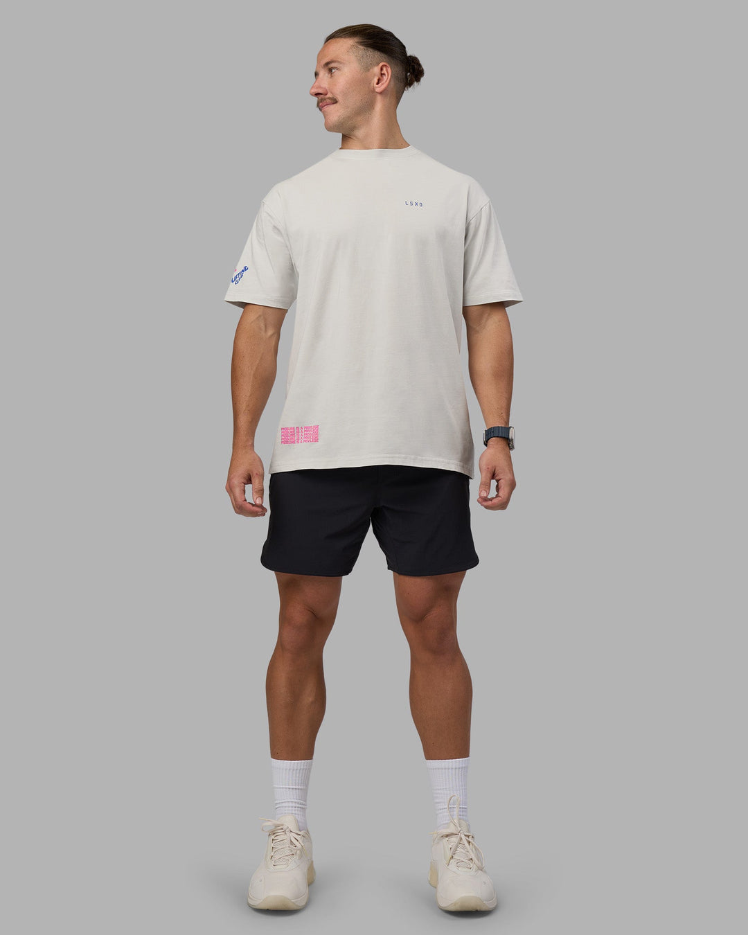 Man wearing Cali FLXCotton Oversized Tee - Digital Mist Washed | Model:Jaiden | Size:M