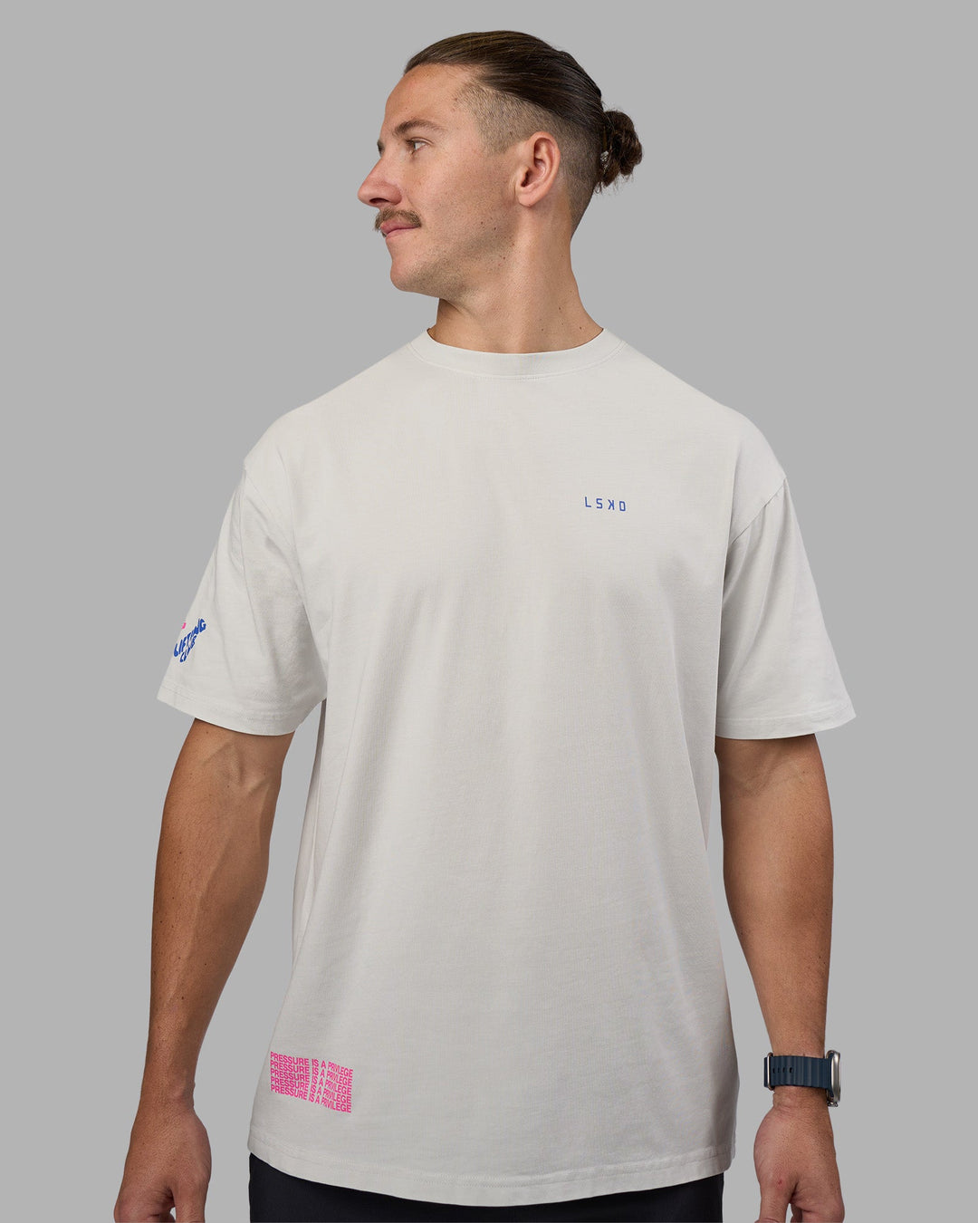Man wearing Cali FLXCotton Oversized Tee - Digital Mist Washed | Model:Jaiden | Size:M