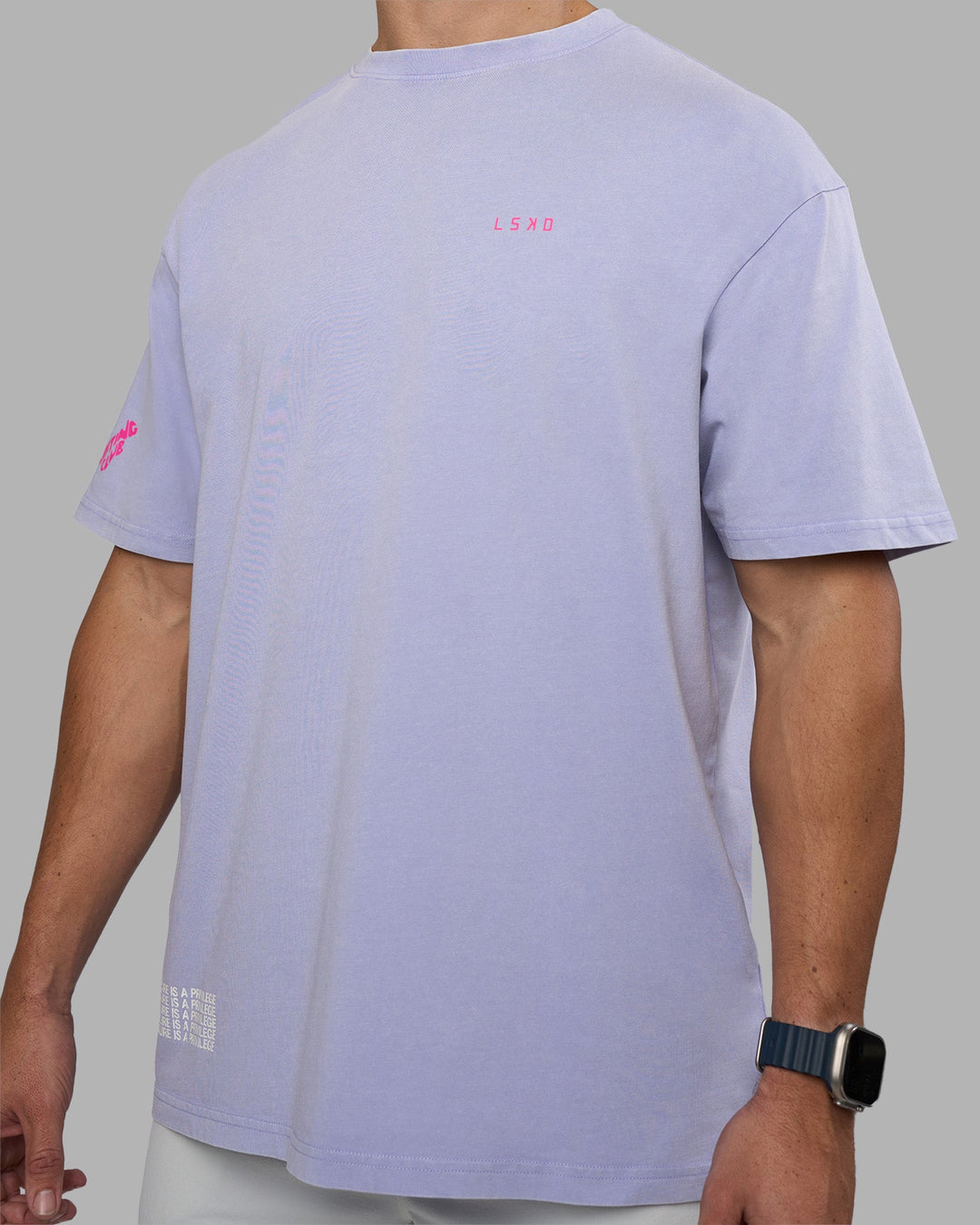 Man wearing Cali FLXCotton Oversized Tee - Sweet Lavender Washed | Model:Jaiden | Size:M