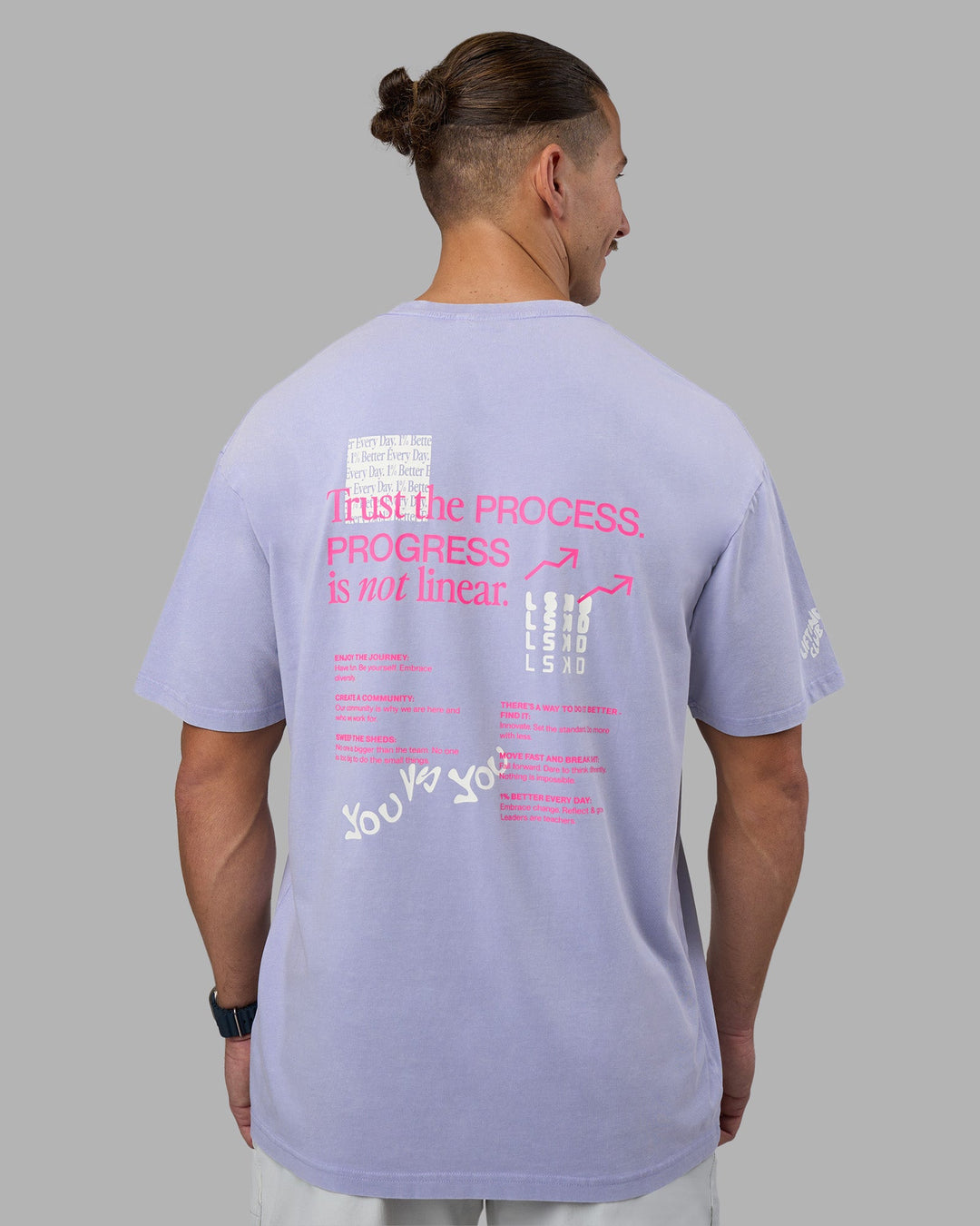 Man wearing Cali FLXCotton Oversized Tee - Sweet Lavender Washed | Model:Jaiden | Size:M