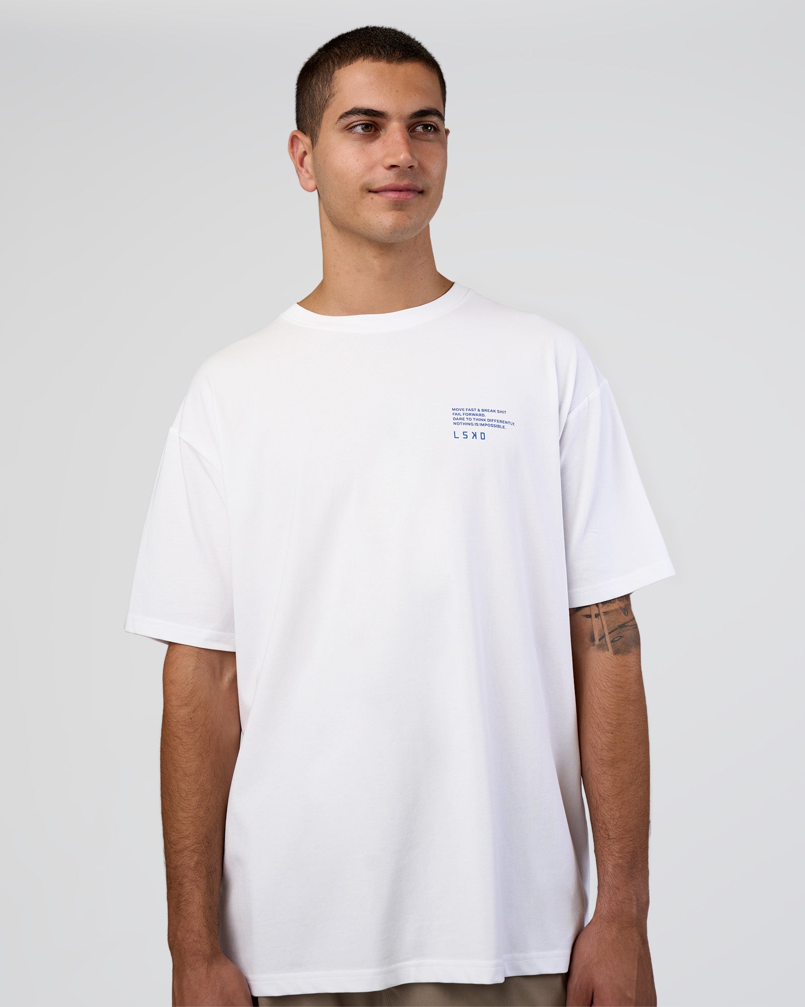 Coffee Run FLXCotton Oversized Tee - White-Electric Indigo | LSKD
