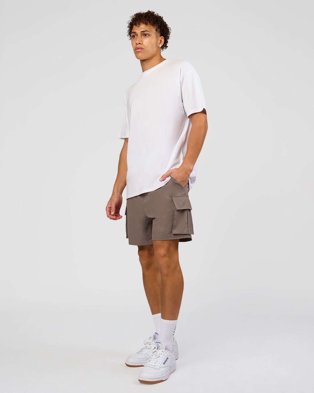 Man wearing Forever EffortlessTech Tee - White | Model:Leandro | Size:M - view 6