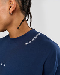 Man wearing GG Heavyweight Oversized Tee - Future Navy | Model:Malebo | Size:M | Thumbnail Index: 13