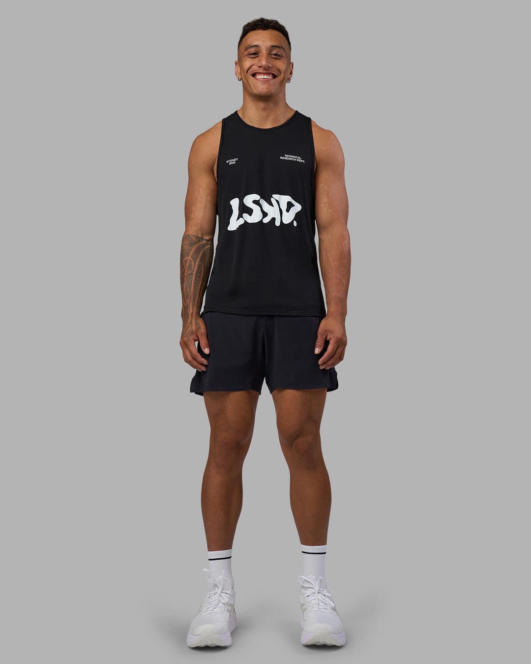 Man wearing LSKD TRD Tank - Black | Model:Daarian | Size:M
