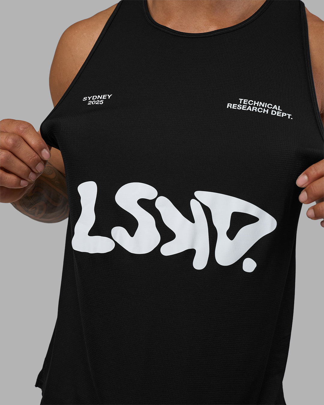 Man wearing LSKD TRD Tank - Black | Model:Daarian | Size:M