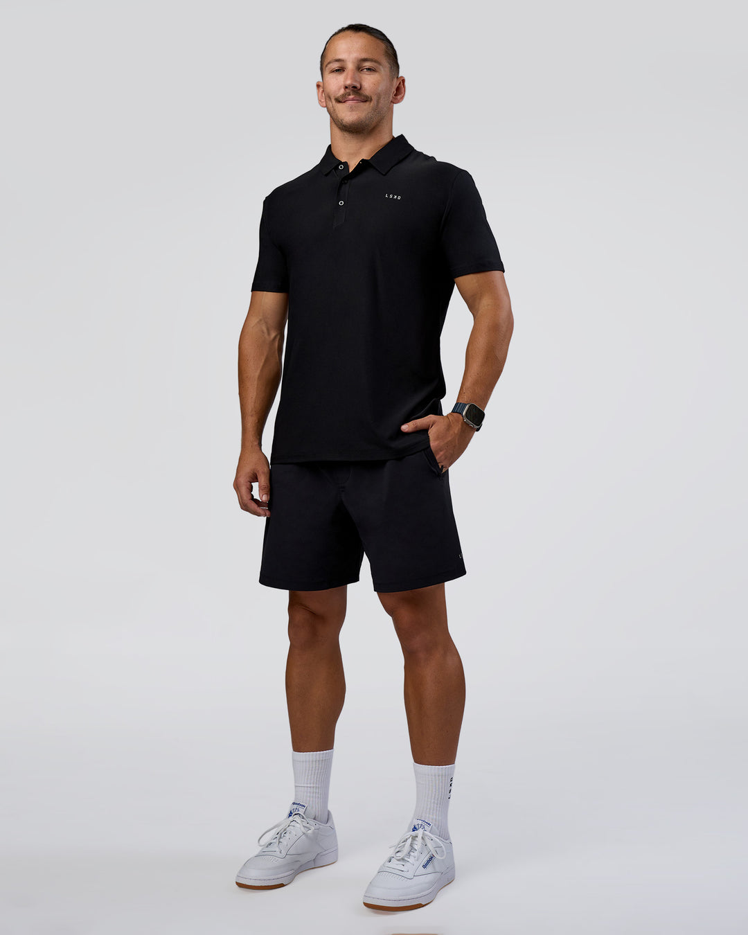 Man wearing Drive Polo - Black | Model:Jaiden | Size:M