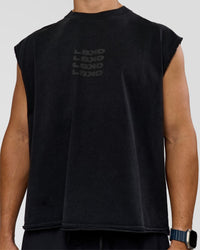 Man wearing Move Fast Heavyweight Boxed Tank - Black Washed | Model:Jaiden | Size:M