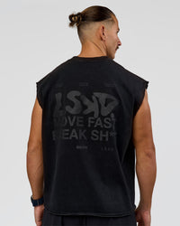 Man wearing Move Fast Heavyweight Boxed Tank - Black Washed | Model:Jaiden | Size:M