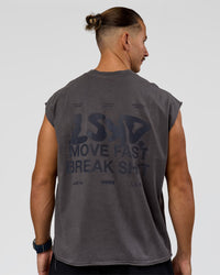 Man wearing Move Fast Heavyweight Boxed Tank - Dark Storm Washed | Model:Jaiden | Size:M